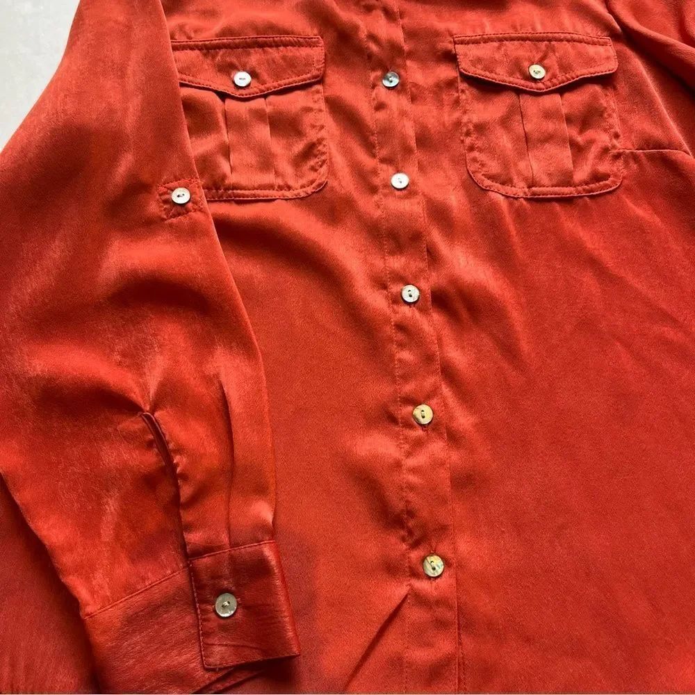 Ruby Red Women's Petite Button Up Blouse Size 12P Cayenne Color - Picture 6 of 8
